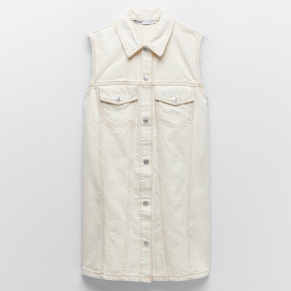 NWT Zara Denim Dress with Topstitching - Vanilla.  Size XS